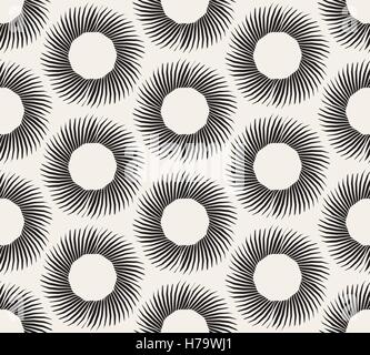 Vektor nahtlose schwarz-weiß geometrische handgezeichnete Kreis Strahlen Linie Muster Stock Vektor