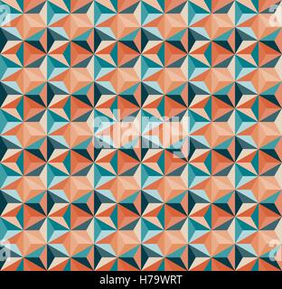 Vektor-nahtlose geometrische Fliesen Dreiecksmuster in blaugrün und Orange Farben Stock Vektor