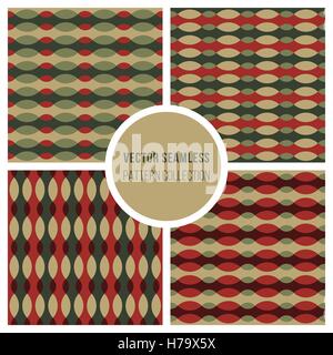 Satz von vier Vektor Wellenlinie Ellipse Retro-Muster In Grün und rot Stock Vektor