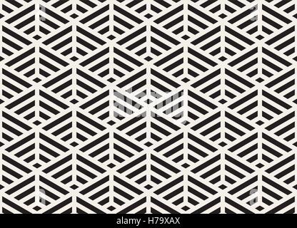 Vector Black And White nahtlose Dreieck Linien isometrische Raster geometrisches Muster Stock Vektor
