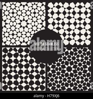 Satz von vier Vektormuster nahtloses schwarz weiße geometrischen islamischen Sterne Kacheln Stock Vektor