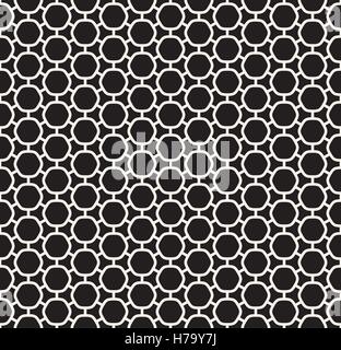 Nahtlose schwarz-weiß Vektor gerundet Sechseck angeschlossene Netz einfache Linienmuster Stock Vektor