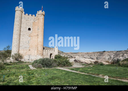 Burg der Almohaden Ursprung des Jahrhunderts XII, nehmen in Alcala del Júcar, Provinz Albacete, Spanien Stockfoto