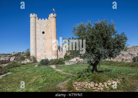 Burg der Almohaden Ursprung des Jahrhunderts XII, nehmen in Alcala del Júcar, Provinz Albacete, Spanien Stockfoto