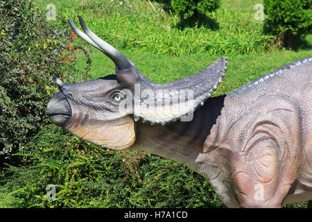 Ein Triceratops (spät kreidiges) an der Jura Avantura-Ausstellung in der Festung Kalemegdan in Belgrad, Serbien Stockfoto