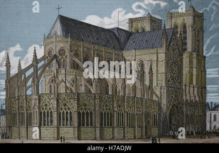 Frankreich. Paris. Notre-Dame. Kupferstich von Radcliffe, 1829. Spätere Färbung. Stockfoto