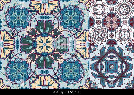 Kunst Vintage Vector set Damastmotiv Hintergrund. Nahtlose Hintergrund Kollektion Vintage - viktorianischen Fliesen im Vektor Stock Vektor