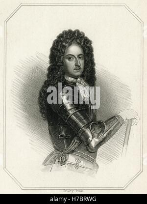 Antike c1840 Gravur, William Cavendish, 1. Duke of Devonshire. William Cavendish, war 1. Duke of Devonshire KG PC FRS (1640-1707), ein englischer Soldat und Whig Politiker, der in das House Of Commons von 1661 bis 1684 saß als er seines Vaters Adelsstand als Earl of Devonshire erbte. QUELLE: ORIGINAL GRAVUR. Stockfoto