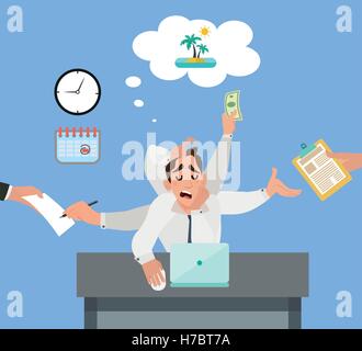 Geschäftsmann im Büro von Urlaub träumen Stock Vektor