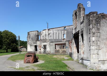 Zerstörte Dorf von Oradour Sur Glane im Juni 1944, Frankreich Stockfoto