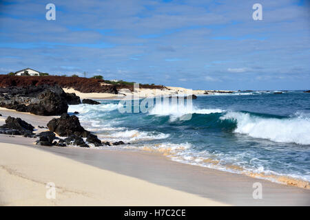 Wellen brechen sich am Strand des toten Mannes in der Nähe von Georgetown auf Ascension Island Stockfoto