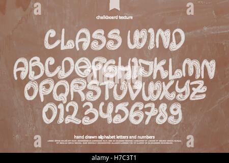 Schule, Retro-Stil Alphabet Buchstaben und Zahlen über Tafel Textur. Vektor-Font Schriftgestaltung. Klassenzimmer Tafel letterin Stock Vektor