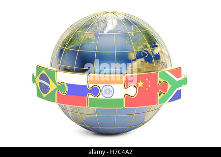 BRICS-Gipfel-Konzept mit Erde, 3D-Rendering isolierten auf weißen Hintergrund Stockfoto