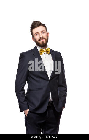 Elegante bärtiger Mann in Anzug, Fliege Stockfoto