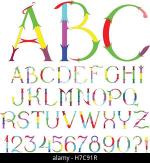 Dekorative Großbuchstaben und Ziffern bunte und festliche floral Vektorschrift Stock Vektor