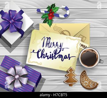 Weihnachtsmotiv auf Holz Stock Vektor