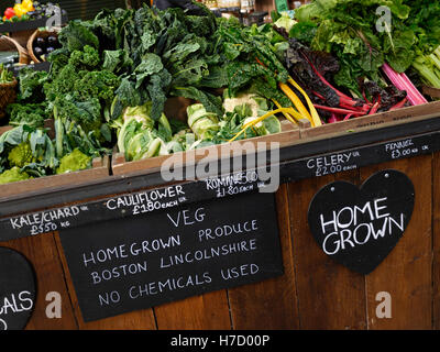 TEDS Veg Stall Cauliflower Kale Chard Britische hofeigene Produkte auf dem Borough Market Southwark London UK Stockfoto