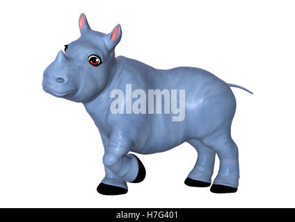 3D-Rendering eines blauen Rhino Spielzeugs isoliert auf weißem Hintergrund Stockfoto