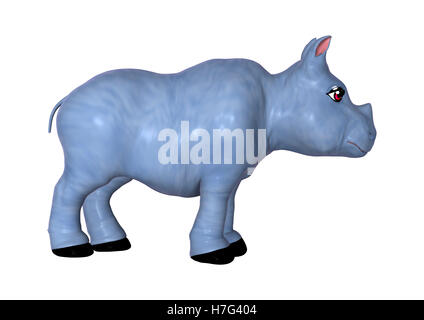 3D-Rendering eines blauen Rhino Spielzeugs isoliert auf weißem Hintergrund Stockfoto