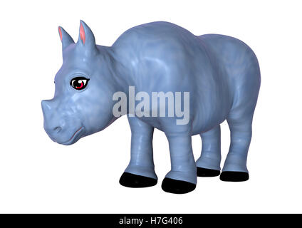 3D-Rendering eines blauen Rhino Spielzeugs isoliert auf weißem Hintergrund Stockfoto