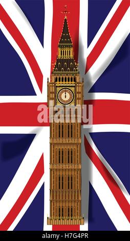 Die britische Union Flag oder Union Jack mit Big Ben Stock Vektor