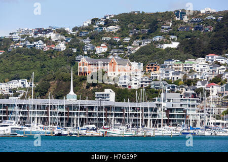 Der Blick auf Mount Victoria Wohnviertel in Wellington (Neuseeland). Stockfoto