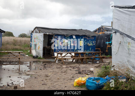 Frankreich, Calais. Letzten Tage der "The Jungle". Die Bibliothek, Jungle Books, jetzt verlassen. Stockfoto