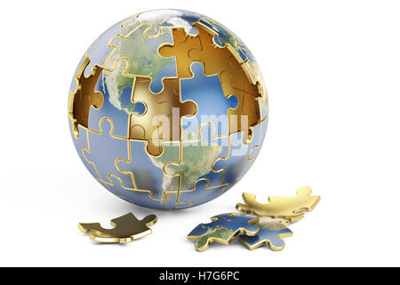 Globus von Puzzles, 3D-Rendering isolierten auf weißen Hintergrund Stockfoto