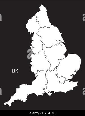 England-Karte mit Landkreisen schwarz weiß Stock Vektor