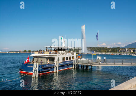 Blick auf den Genfer See mit dem Jet d ' eau, Genfer See, Genf, Schweiz Stockfoto