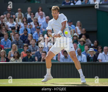 Tomas Berdych (CZE) in Aktion bei Wimbledon 2016 Stockfoto