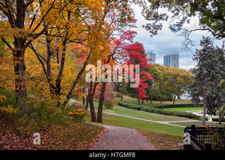 A trail and autumn colours in High Park, Toronto, Ontario, Canada. Stockfoto