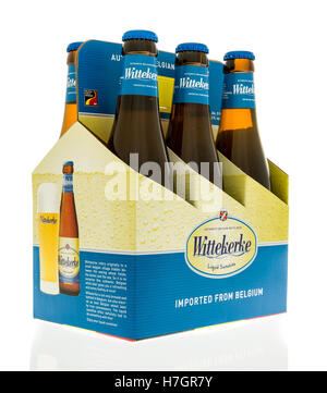 Winneconne, Wisconsin - 3. November 2016: Six-Pack von Wittekerke Bier auf einem isolierten Hintergrund. Stockfoto