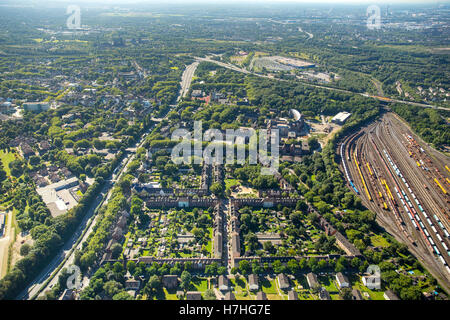 Luftaufnahme, Duisburg-Hamborn Jupp Kolonie, ehemalige Coal Mine Siedlung, historische Arbeitsplatz Siedlung, Bergleute Häuser, Duisburg, Stockfoto