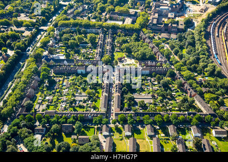 Luftaufnahme, Duisburg-Hamborn Jupp Kolonie, ehemalige Coal Mine Siedlung, historische Arbeitsplatz Siedlung, Bergleute Häuser, Duisburg, Stockfoto