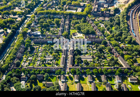 Luftaufnahme, Duisburg-Hamborn Jupp Kolonie, ehemalige Coal Mine Siedlung, historische Arbeitsplatz Siedlung, Bergleute Häuser, Duisburg, Stockfoto