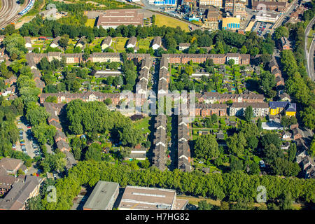 Luftaufnahme, Duisburg-Hamborn Jupp Kolonie, ehemalige Coal Mine Siedlung, historische Arbeitsplatz Siedlung, Bergleute Häuser, Duisburg, Stockfoto