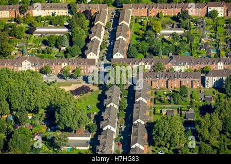 Luftaufnahme, Duisburg-Hamborn Jupp Kolonie, ehemalige Coal Mine Siedlung, historische Arbeitsplatz Siedlung, Bergleute Häuser, Duisburg, Stockfoto