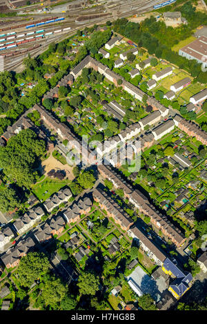 Luftaufnahme, Duisburg-Hamborn Jupp Kolonie, ehemalige Coal Mine Siedlung, historische Arbeitsplatz Siedlung, Bergleute Häuser, Duisburg, Stockfoto