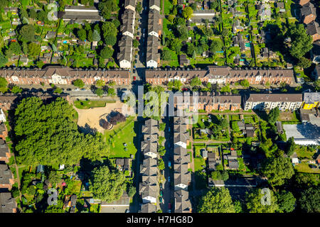 Luftaufnahme, Duisburg-Hamborn Jupp Kolonie, ehemalige Coal Mine Siedlung, historische Arbeitsplatz Siedlung, Bergleute Häuser, Duisburg, Stockfoto