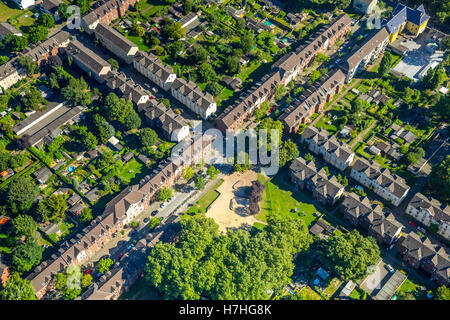 Luftaufnahme, Duisburg-Hamborn Jupp Kolonie, ehemalige Coal Mine Siedlung, historische Arbeitsplatz Siedlung, Bergleute Häuser, Duisburg, Stockfoto