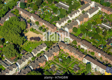 Luftaufnahme, Duisburg-Hamborn Jupp Kolonie, ehemalige Coal Mine Siedlung, historische Arbeitsplatz Siedlung, Bergleute Häuser, Duisburg, Stockfoto