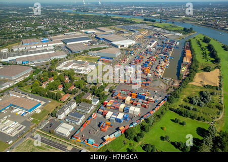 Luftaufnahme, Duisburg-Rheinhausen Villenkolonie Bliersheim auf dem Gelände der Hafen Duisburg AG Logport I, Duisburg, Ruhr Stockfoto