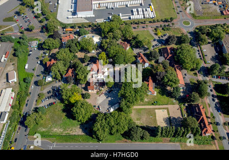 Luftaufnahme, Duisburg-Rheinhausen Villenkolonie Bliersheim auf dem Gelände der Hafen Duisburg AG Logport I, Duisburg, Ruhr Stockfoto