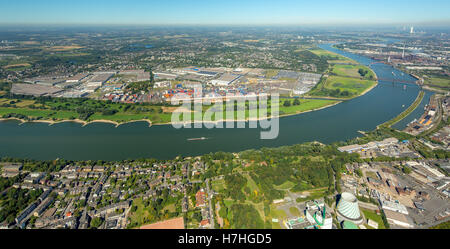 Luftaufnahme, Duisburg-Rheinhausen Villenkolonie Bliersheim auf dem Gelände der Hafen Duisburg AG Logport I, Duisburg, Ruhr Stockfoto