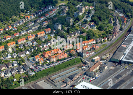 Luftbild, Hagen-Hohenlimburg Hoesch Abrechnung, Arbeitnehmer-Abrechnung für Hoesch Hohenlimburg Stahlwerk, Steelprocessing, Stockfoto