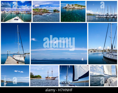 Collage der Thema-Yacht und Reisen Stockfoto