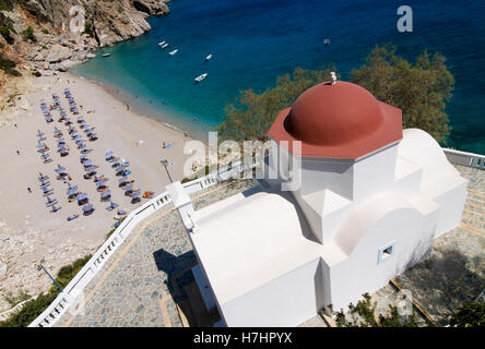 Kapelle auf Kyra Panagia Beach auf der griechischen Insel Karpathos, Griechenland, Europa Stockfoto