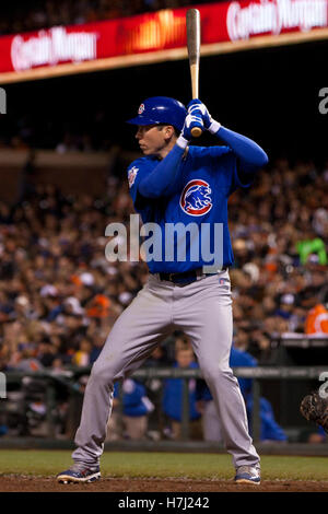 30. August 2011; San Francisco, CA, USA;  Chicago Cubs Recht Fielder Tyler Colvin (21) an bat gegen die San Francisco Giants während der sechsten Inning im AT&T Park. Chicago besiegt San Francisco 5-2. Stockfoto