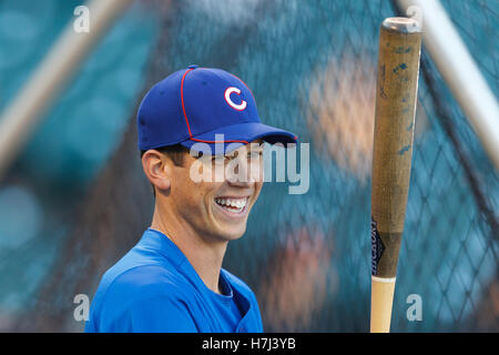 29. August 2011; San Francisco, CA, USA;  Chicago Cubs Recht Fielder Tyler Colvin (21), während mit der Wimper Praxis vor dem Spiel gegen die San Francisco Giants im AT&T Park. Chicago besiegt San Francisco 7-0. Stockfoto